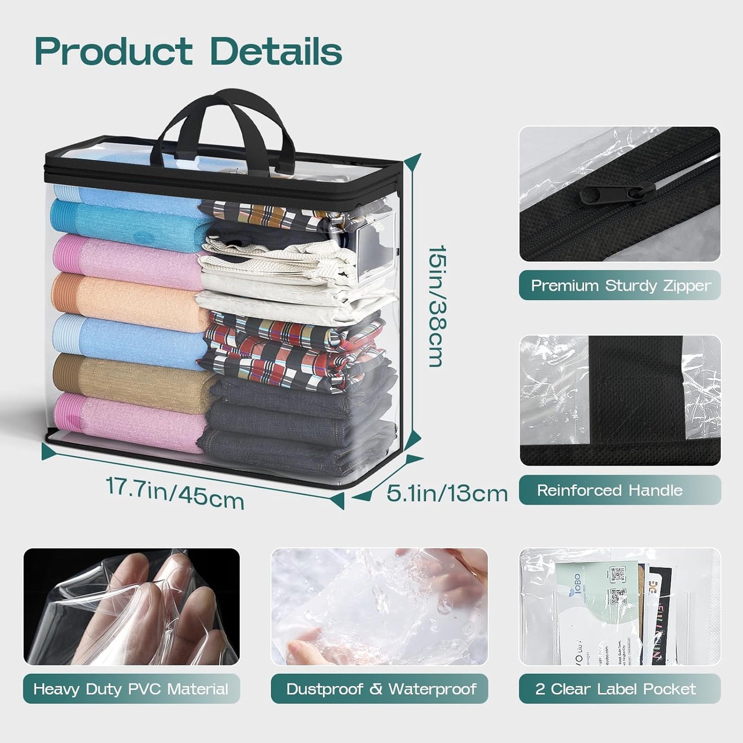 Hopack Under Bed Storage Bags Organizer, 22L Clear Storage Bags, Bags Organizer Clear Zipper Containers Bedroom, Storage Bag for Sweater, Clothes, Shoe Toy, Blanket, Sheet (Black,10PACK)