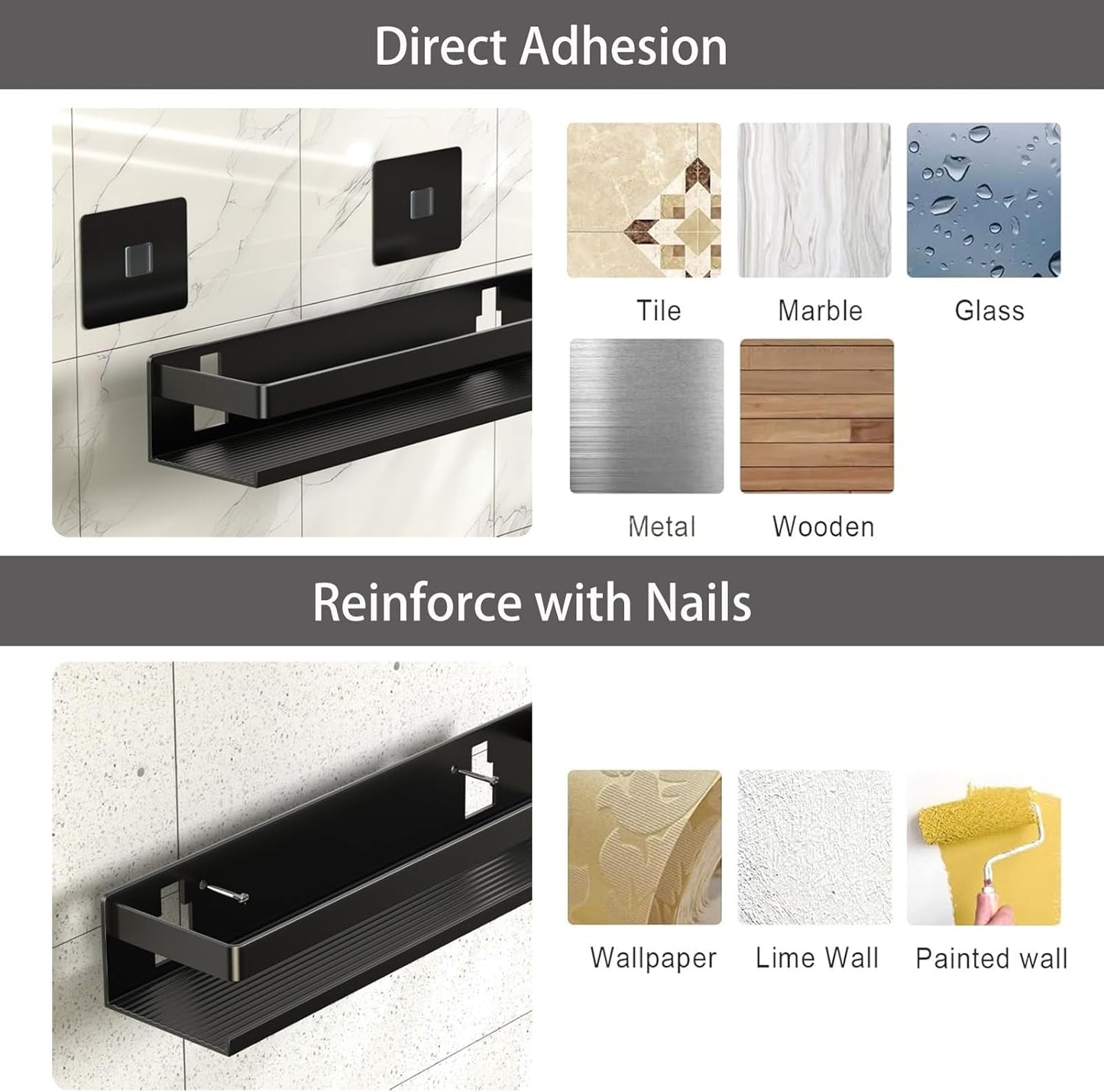 Shower Shelf 4 Pack - Bathroom Shower Shelf Rust-Proof Aluminum Adhesive Installation No Drilling Required, Suitable for Bathroom Storage and Home Decoration