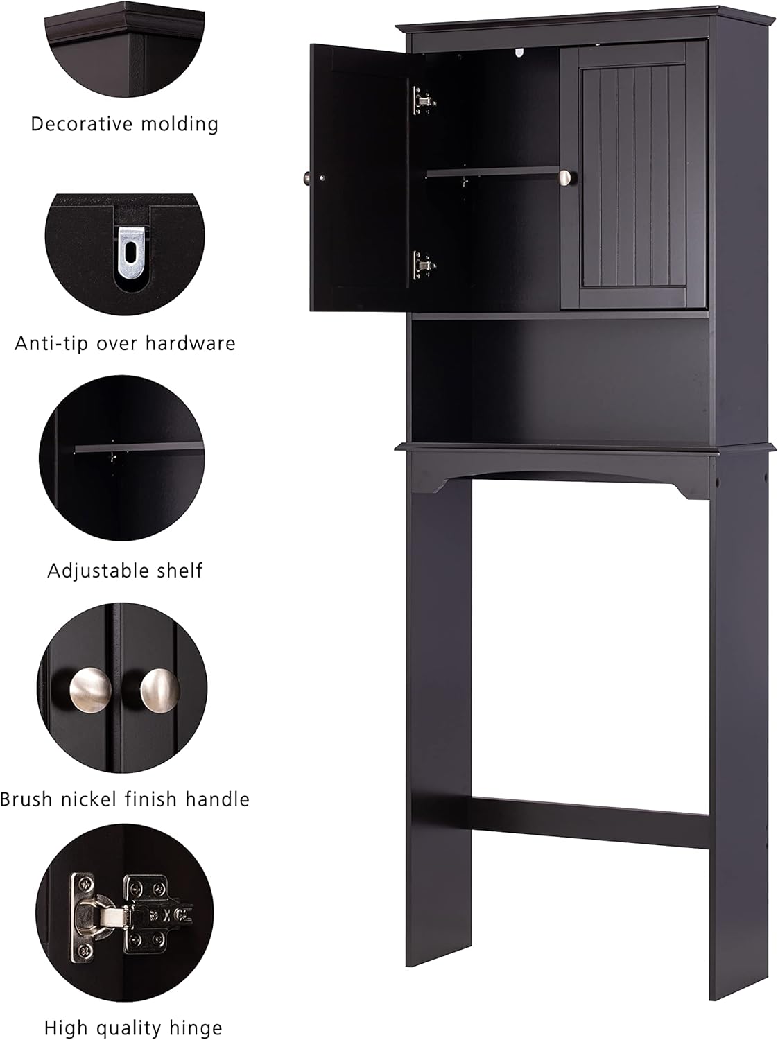 Spirich Over The Toilet Cabinet for Bathroom Storage, Above Toilet Storage Cabinet with Doors and Adjustable Shelves, Espresso