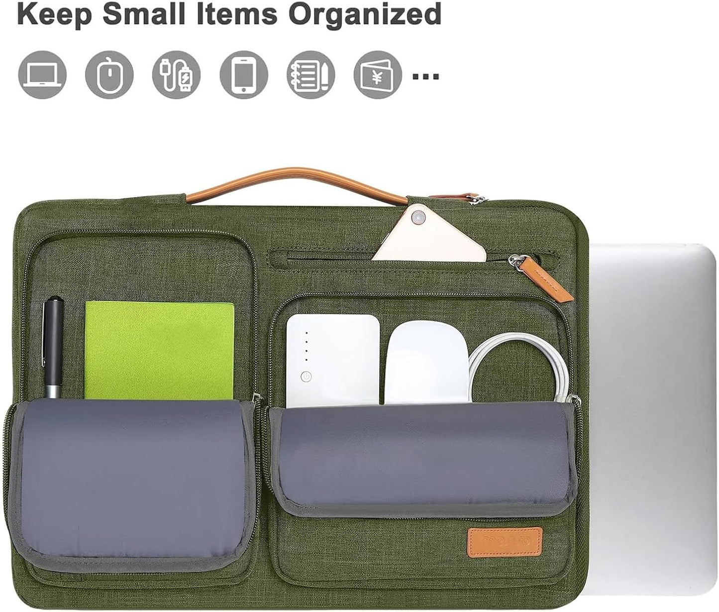 MOSISO 360 Protective Laptop Case 13.3 inch, 13-13.3 inch Laptop Sleeve Compatible with MacBook Air/Pro 13 / Pro 14,HP Dell Acer ASUS,Side Open Carrying Case with 4 Zipper Pockets&Handle, Olive Green