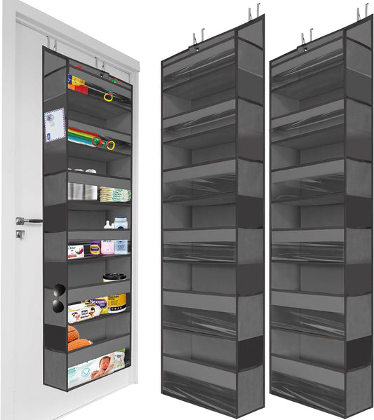 HOMELUX THEORY Over The Door Organizer Hanging - 50lbs Load 6 Large Front & 12 Side Pockets, 2 Pack Over The Door Shoe Organizer, Hanging Closet Organizer For Toys, Diaper, Purse, Sewing (Dark Gray)