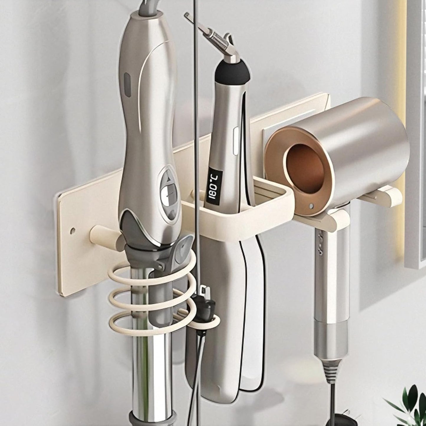 Hair Dryer Holder Wall Mounted,Blow Dryer, Curling Iron, Straightener Holder 3 in 1 Bathroom Metal Hair Tool Organizer Rack-White-2