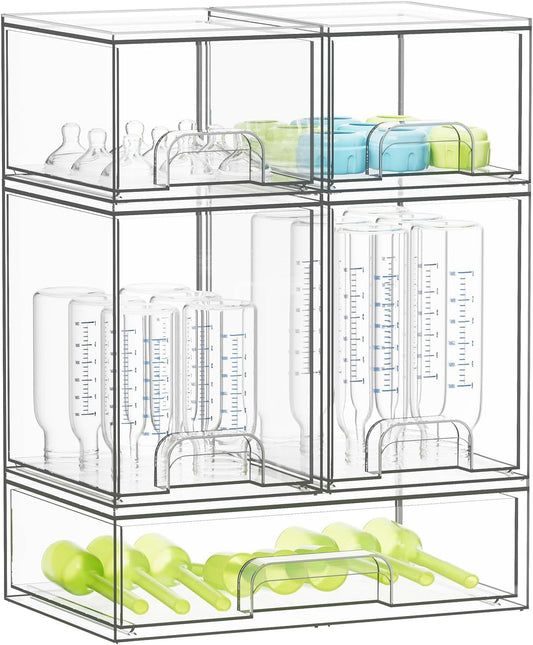 SpaceAid Bottle Storage Organizer Baby - Acrylic Bottles Station Organizer Container, Stackable Clear Drawers for Countertop, Vanity, Bathroom, Cabinet, Pantry Organization, 5 Pack, 2S2M1L, 15.4" H