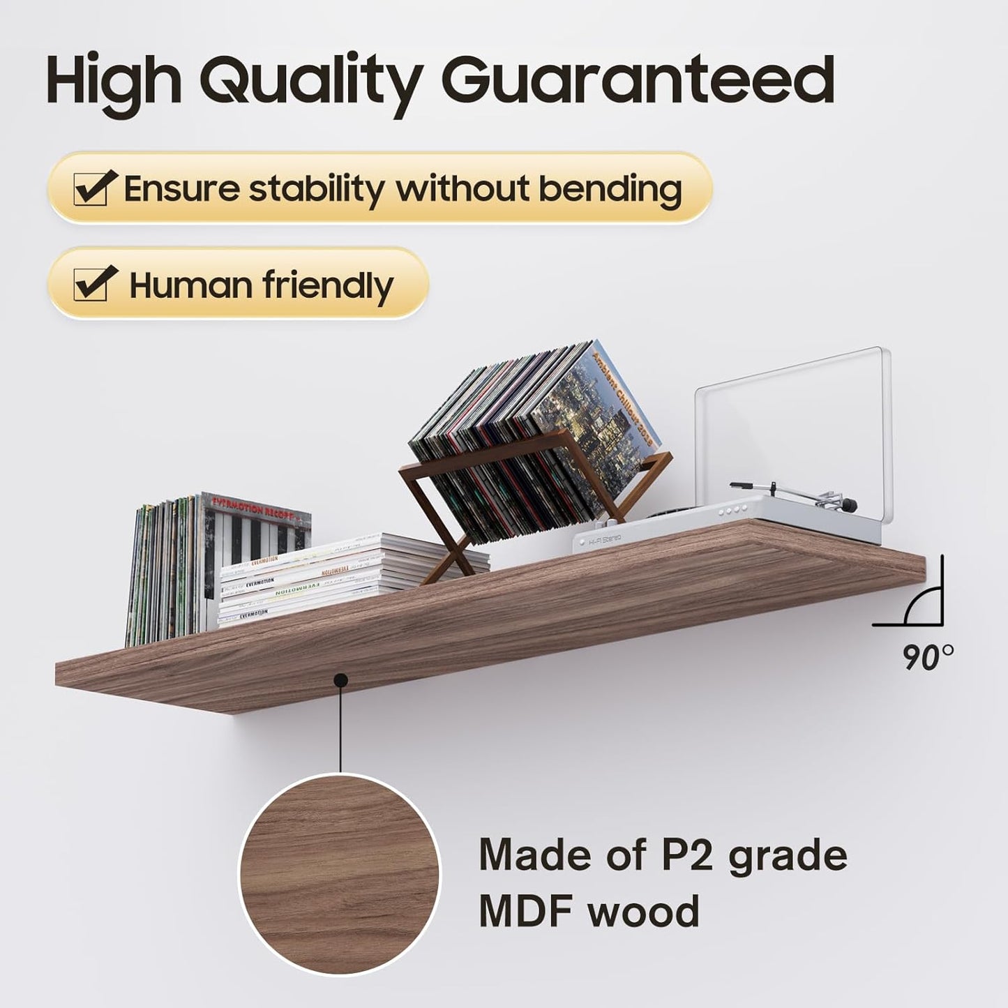 Wall Shelf Set of 3, Walnut Floating Shelves 36 in W x 10 in D x 1 in H, Wooden Floating Wall Shelf with Invisible Brackets for Living Room/Bedroom/Bathroom/Kitchen Storage and Decor