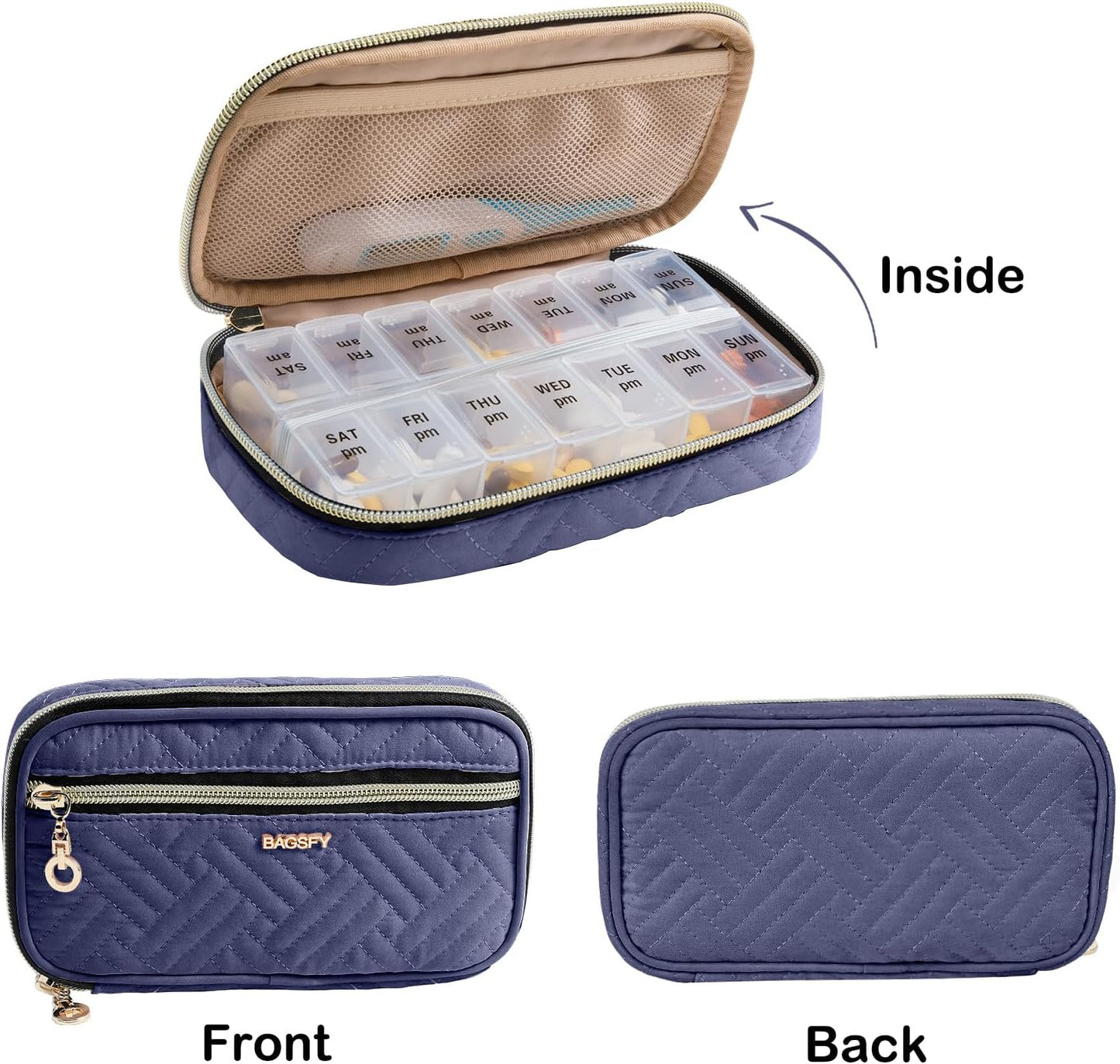 BAGSFY Pill Organizer Case 2 Times a Day- Weekly Medicine Organizer Travel Pill Box with Removable 7 Day Medicine Case Container for Fish Oil, Vitamin, Supplement
