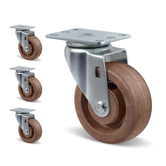 4" Hi-Temp Glass FiIled Nylon Casters, Heavy Duty Casters Set of 4, Industrial Caster Wheels for Commercial Kitchen, Bakery - 2400 lbs Capacity(4 Swivel)