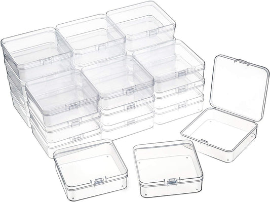 24 Packs Small Clear Plastic Beads Storage Containers Box with Hinged Lid for Storage of Small Items, Crafts, Jewelry, Hardware(3.3 x 3.3 x 1.2 Inches)