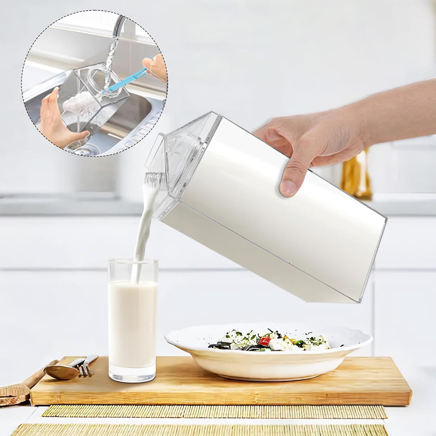 64 Oz Large Clear Milk Carton Container Plastic Square Milk Water Bottle Milk Container for Refrigerator for Outdoor Climbing Tour or Camping (2 Pcs)