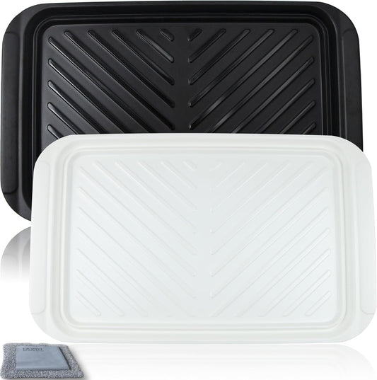 Grilling Prep and Serve Trays, BBQ Tray for Raw and Cooked Food, Melamine Serving Platter for Food, Set of 2, Black and White, Napkin and Cleaning Clothes Included