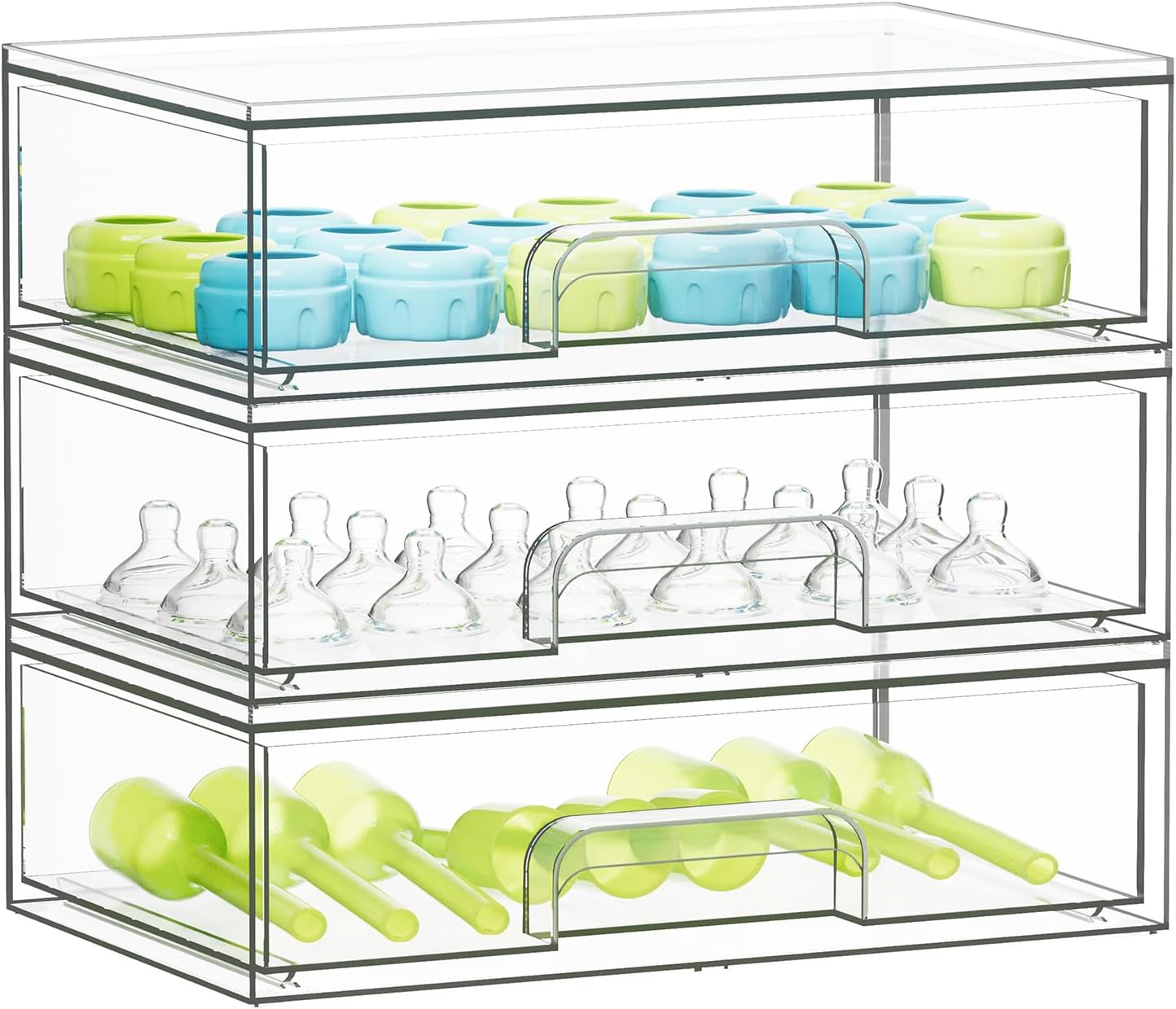 SpaceAid Bottle Storage Organizer Baby - Acrylic Bottles Station Organizer Container, Stackable Clear Drawers for Countertop, Vanity, Bathroom, Cabinet, Pantry Organization, 3 Pack, 3L, 10.3"H