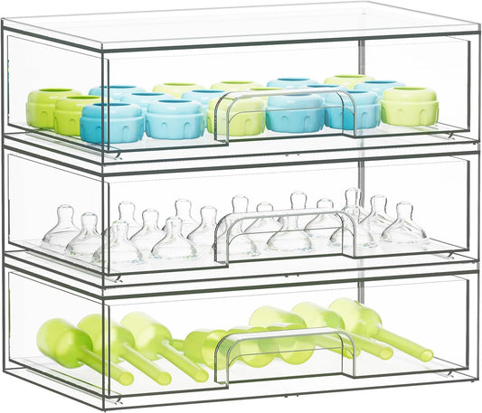 SpaceAid Bottle Storage Organizer Baby - Acrylic Bottles Station Organizer Container, Stackable Clear Drawers for Countertop, Vanity, Bathroom, Cabinet, Pantry Organization, 3 Pack, 3L, 10.3"H