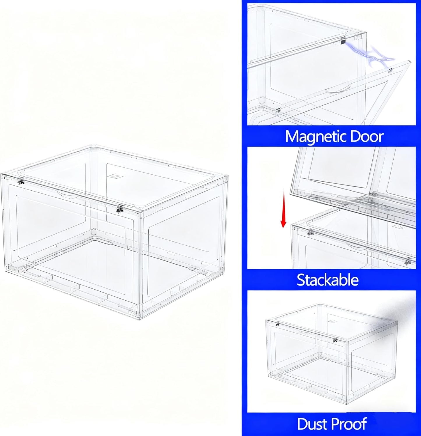 12 Packs Plastic Sneaker Storage Shoe Containers, Stackable Shoe Organizer with Doors, Acrylic Display Shoes Boxes
