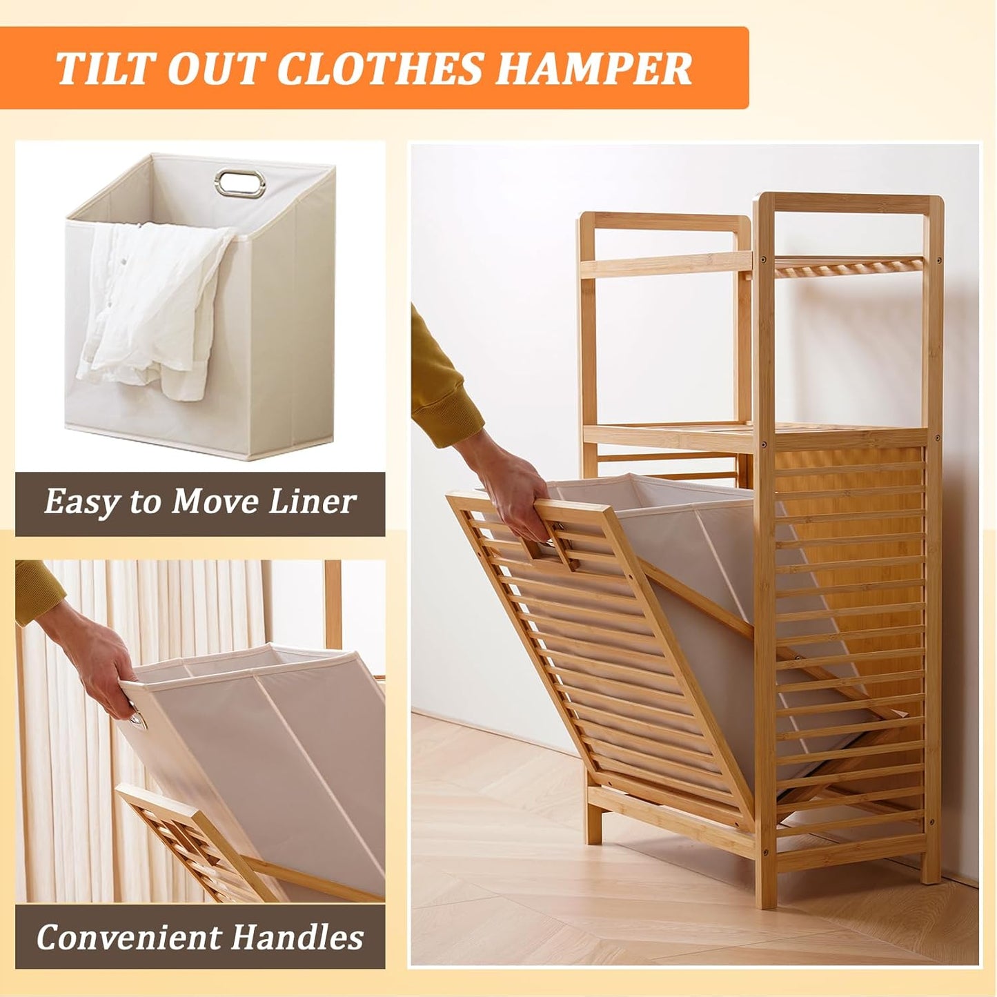 Laundry Hamper with 2-Tier Shelves & Tilt Out Basket, Laundry Baskets Organizer Hampers Bathroom Storage Shelf for Laundry Room, Bathroom, Nursery, Bedroom, Guest Room, Closet (2 Tier - Large)