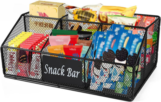 Snack Organizer for Countertop, 5 Compartments Metal Snack Basket Container, Chips Organizer, Snack Bar Station Decor, Kitchen Pantry Organization and Storage