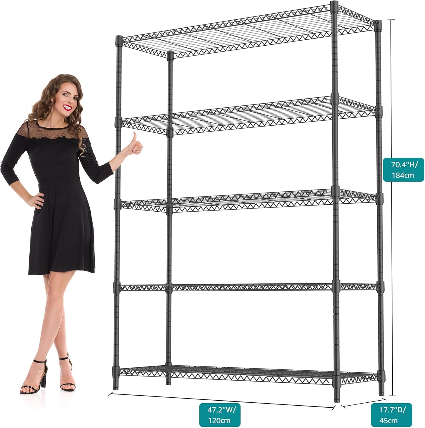5 Tiers Shelf 1750 lbs Steel Storage Shelving Utility Shelving Unit Steel Organizer Wire Rack for Home,Kitchen,Office,Garage Chrome 17.7" D x 47.2" W x 76.8" H