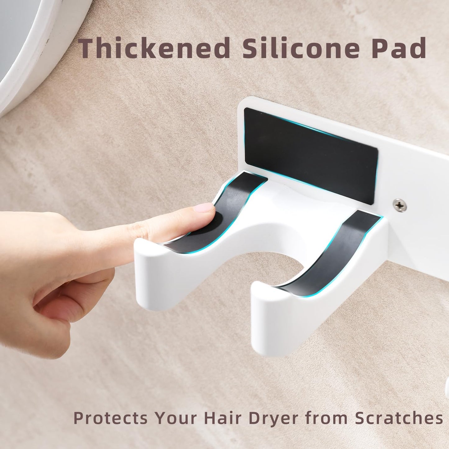 Hair Dryer Holder Wall Mounted, Blow Dryer Holder with Strong Magnet, Dyson Hair Dryer Holder Adhesive Aluminum Alloy Organizer for Bathroom White UEMUSI