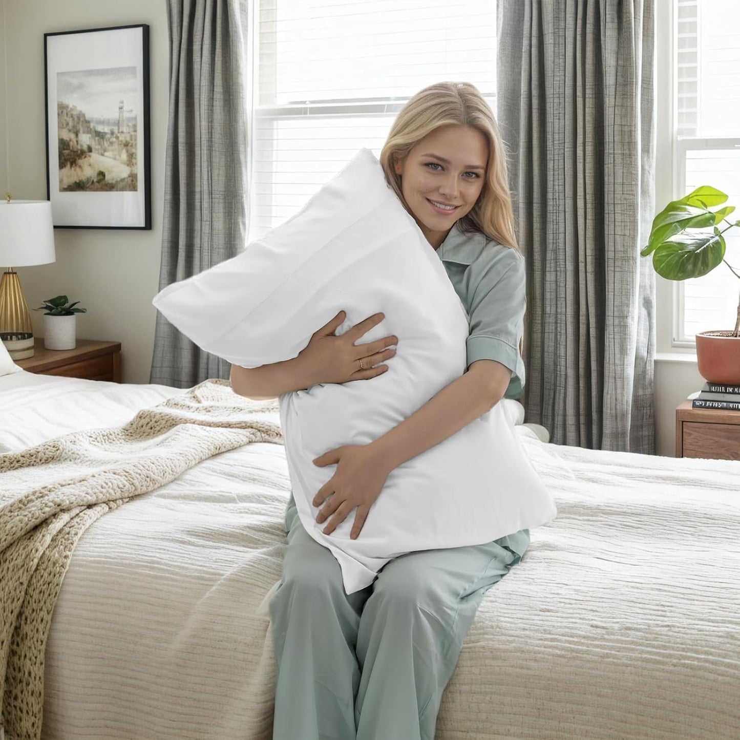 TELUS Pillow Cases Standard Size 2 Pack, Bamboo Rayon & Lyocell Pillowcase with Envelope Closure, Cooling Breathable Pillow Cover for Hot Sleeper & Night Sweats, 20x26 inch, Ivory White