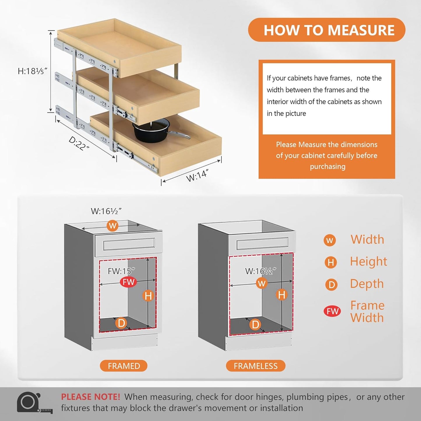 WelFurGeer 3-Tier Pull Out Cabinet Organizer with Soft Close, Heavy-Duty Slide Out Drawers for Cabinets, Pull Out Drawers for Cabinets, Bottom Mount Shelves for Kitchen, Pantry, Bathroom