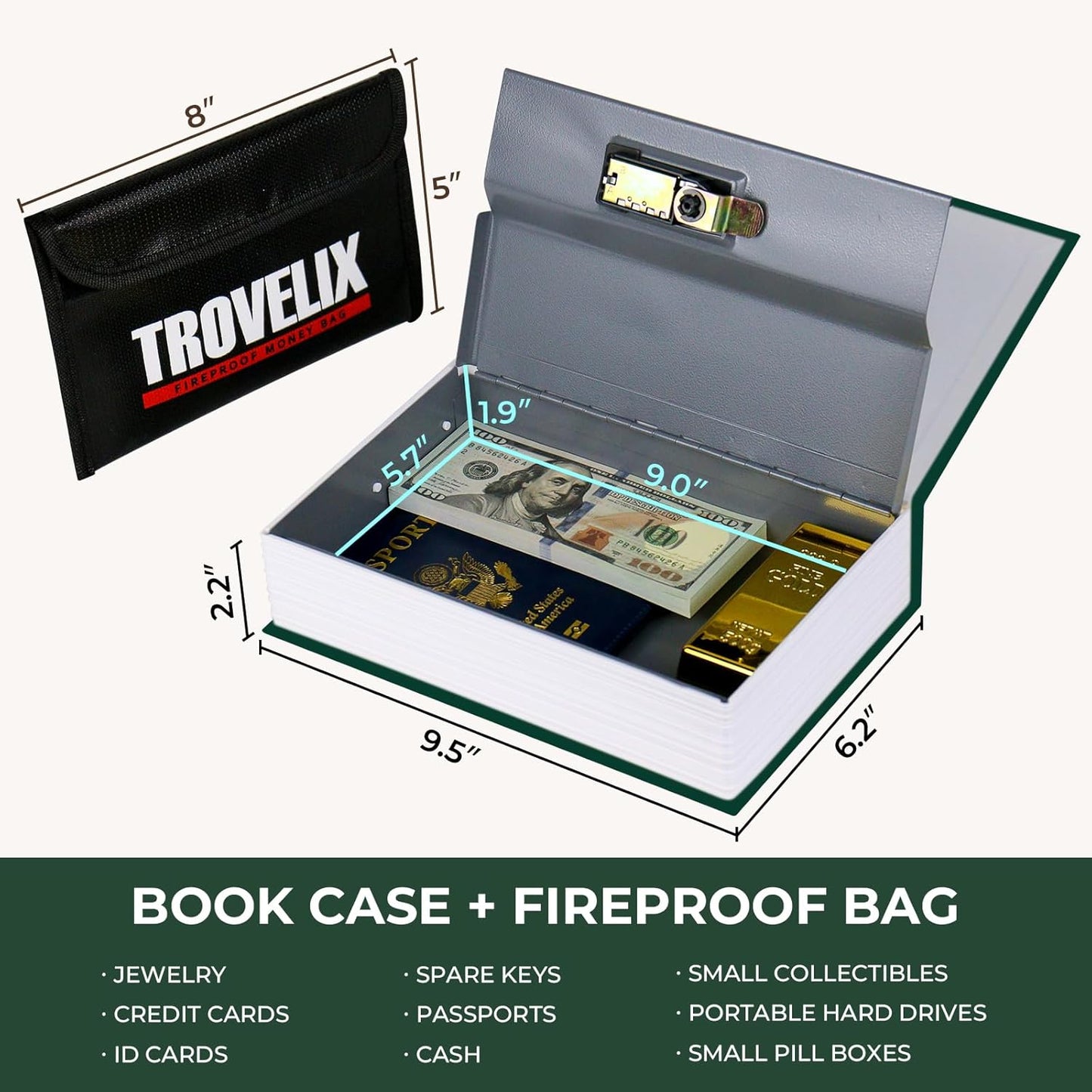 Book Safe with Combination Lock, Hidden Safe (9.5 x 6.2 x 2.2 Inch) with Fireproof Bag, Secret Diversion Safe, Hollow Book Box Hidden Storage, Money Safe Box for Cash (Pride and Prejudice)