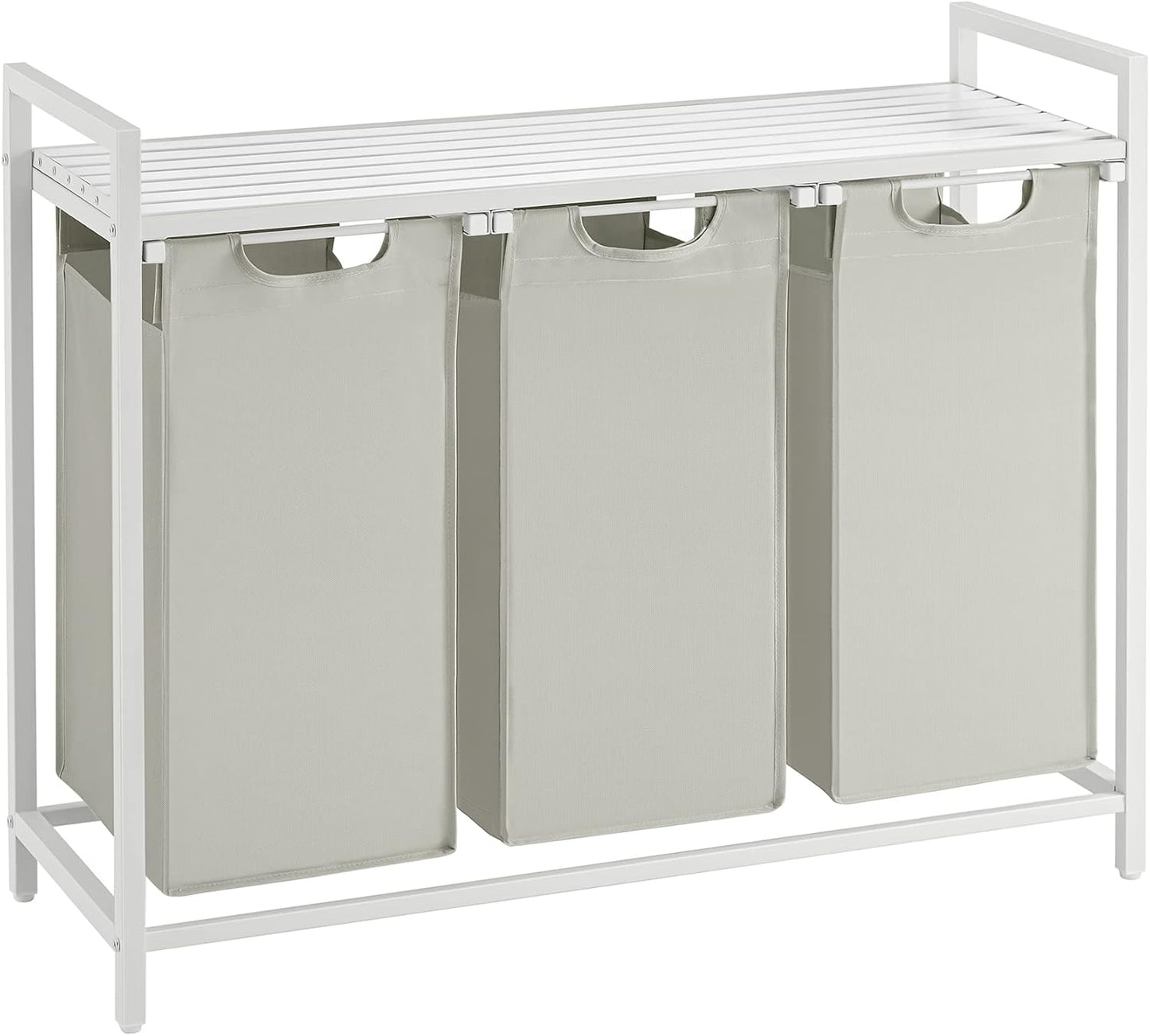 VASAGLE Laundry Hamper, Laundry Basket, Laundry Sorter with 3 Pull-Out and Removable Bags, Shelf, Metal Frame, 3 x 10.6 Gallons (40 L), 36.4 x 13 x 28.4 Inches, Cream White and Cloud White UBLH301W01