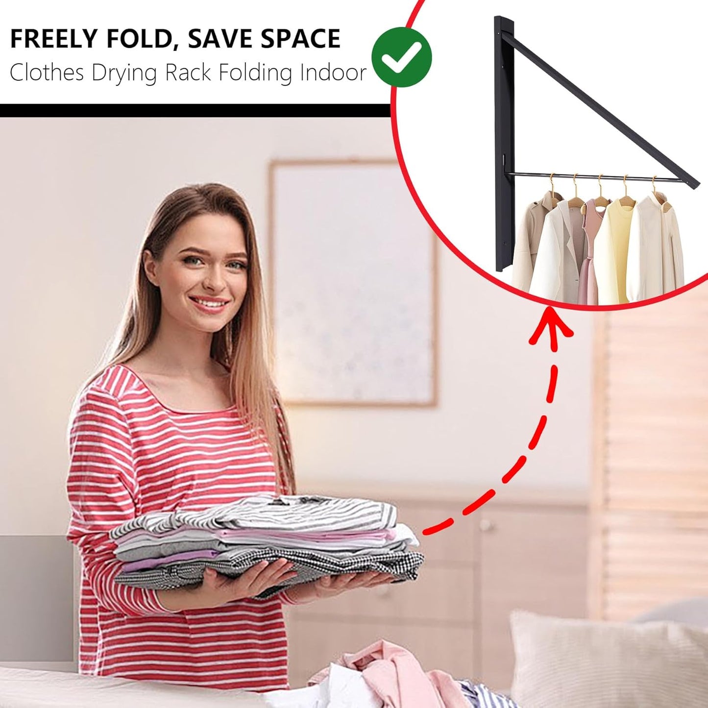 Retractable Clothes Drying Rack,Space Saver Wall Mounted Folding Hanger for Laundry Room, Closet Storage Organization, Easy Installation Aluminium Never Rust Dryer 1pcs