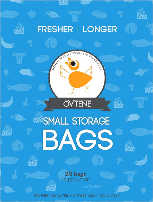 Food Storage Bags for Cheese, Meat, and Produce - Keeps Food Fresher Longer (20 Small bags 10.5"x7.25")