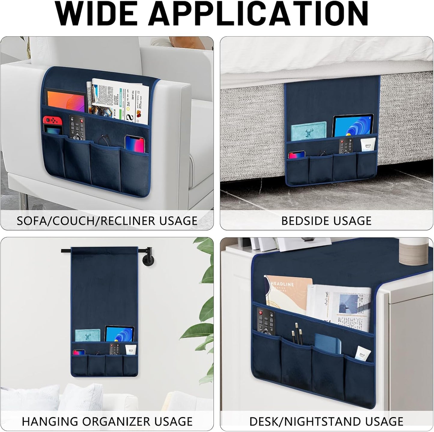 TV Remote Control Holder Couch Caddy, Non-slip Bedside Caddy Organizer with 5 Pockets for Key Glasses Phone Magazine Holders