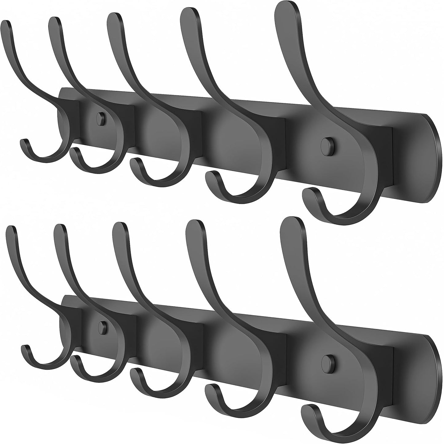 Black Coat Rack Wall Mounted - 16 Inch Heavy Duty Stainless Steel Matte Finish Wall Hook Rack - 5 Double Coat Hooks for Hanging Towels, Bags, Hat - Bathroom Entryway - 2 Pack