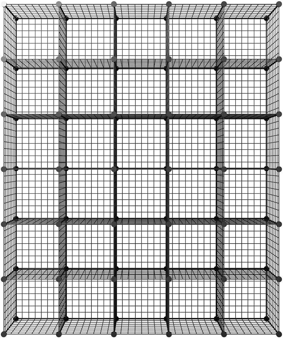 Metal Grid 14"x14" Wire Cube Storage - 30 - Cube Modular Shelving Unit, Stackable Bookcase for Office, Bedroom & Living Room