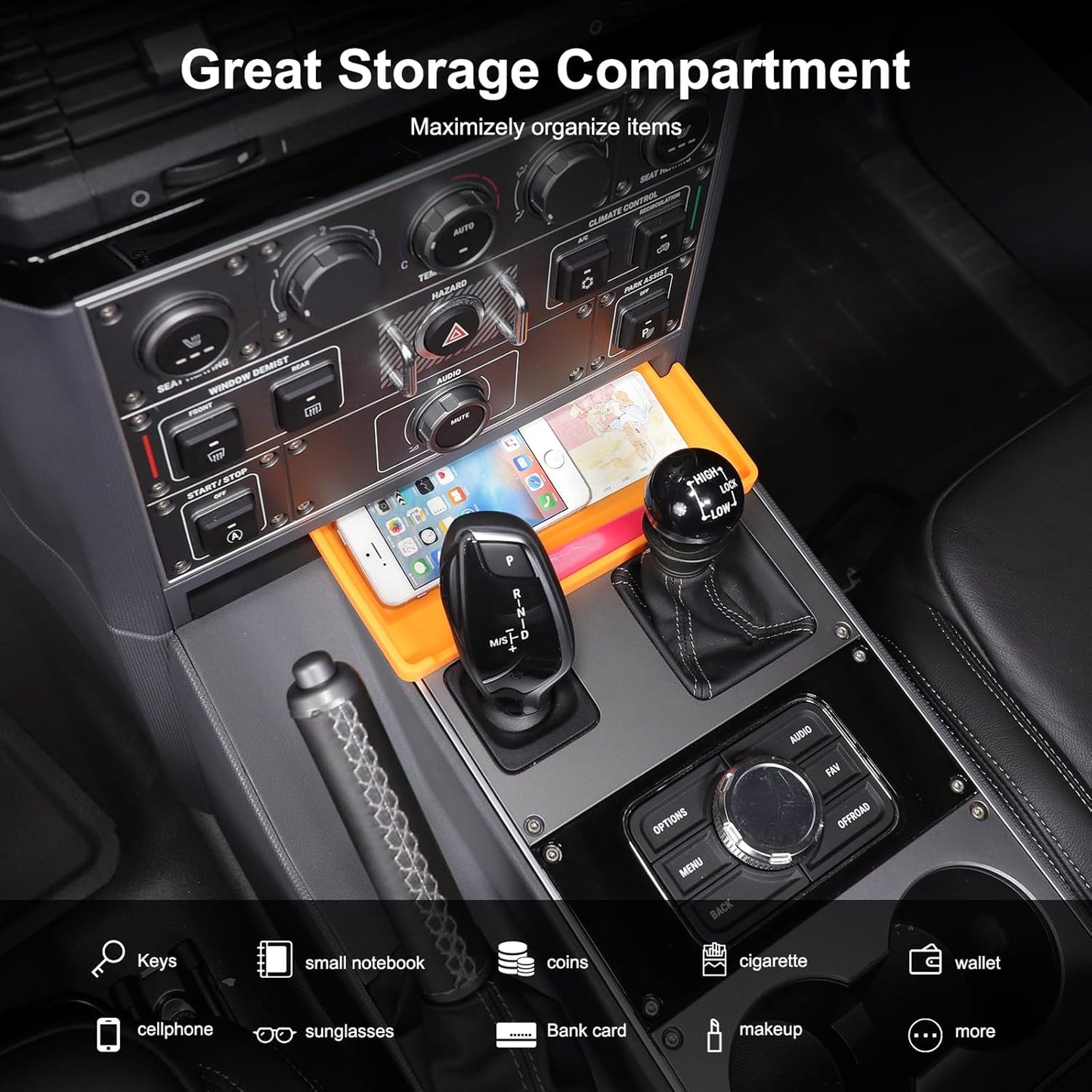 Gear Shift Center Console Front Tray Organizer Compatible with INEOS Grenadier 2020-2024, Center Console Organizer Insert Tray Accessories (Orange)