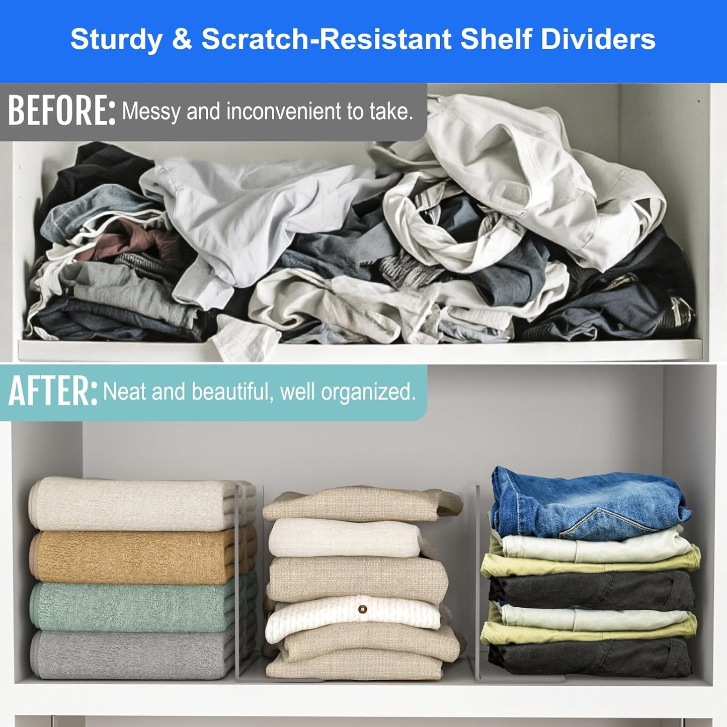 OKPOW Shelf Dividers Closet Organizer - 7.5" Tall X 11.8" Deep Acrylic Clear Sturdy Separate for Clothes Purse - Adjustable Space Saver Easy Install for Home Organization Enthusiasts 12 Pack