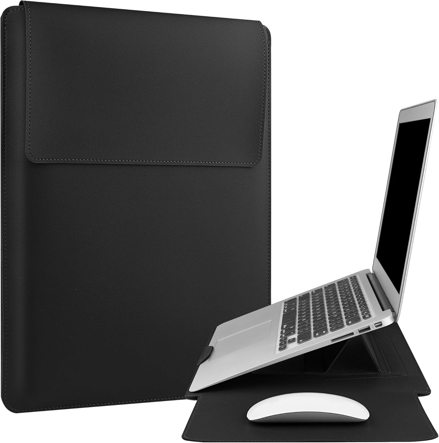 13.3'' /13.6'' Laptop Sleeve Case Leather Bag with Stand Compatible with MacBook Pro 14/MacBook Air 13(M1 M2)/13.3'' Yoga/Dell XPS 13/HP/Matebook 14'' Laptop case, Black