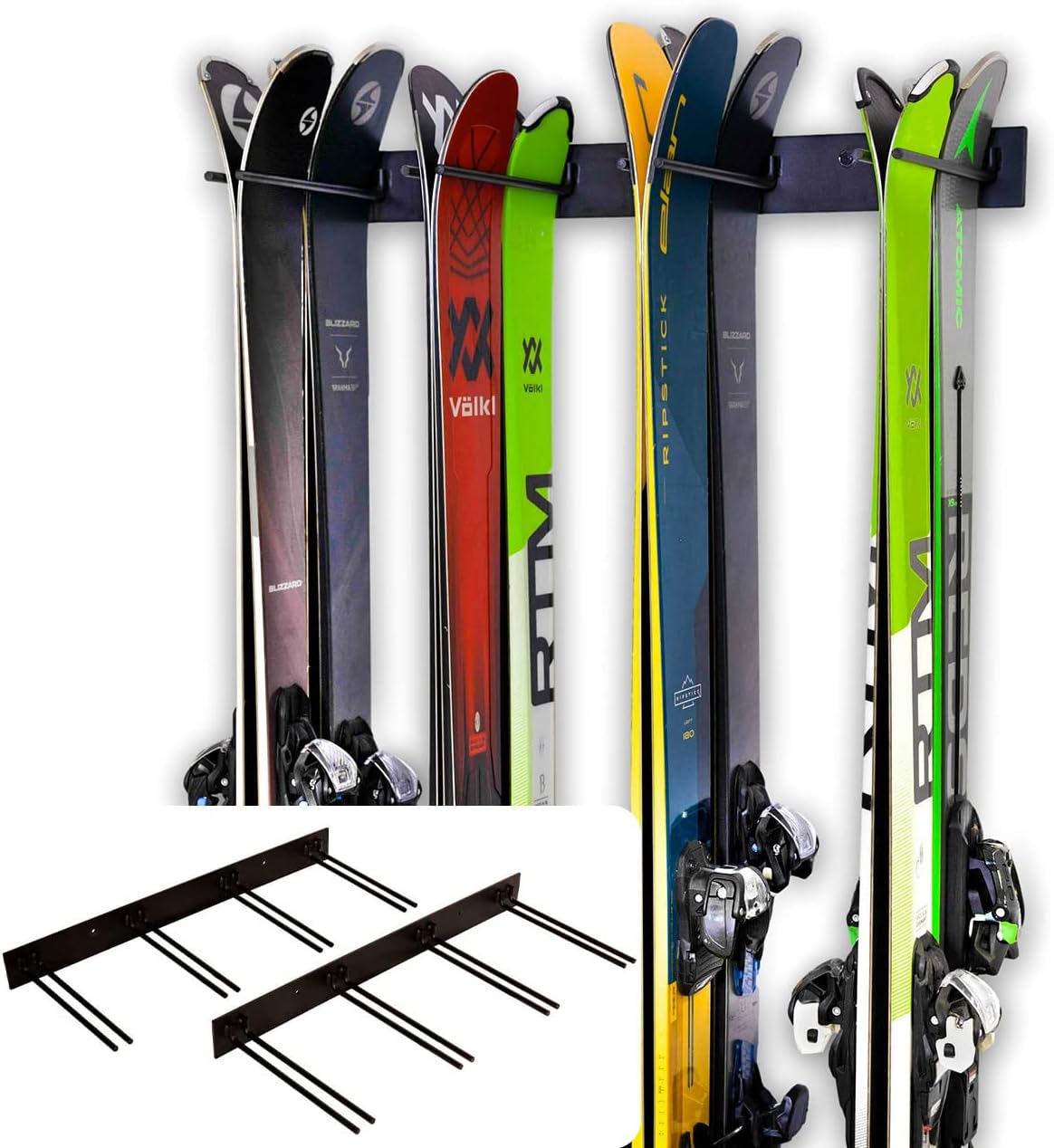 StoreYourBoard Ski Rack Wall Mount – Heavy-Duty Steel Ski Wall Mount Holds Up to 16 Pairs of Skis, Space-Saving Ski Rack for Garage, Home, or Cabin – Durable Wall Storage Organizer - Holds Up to 200lb