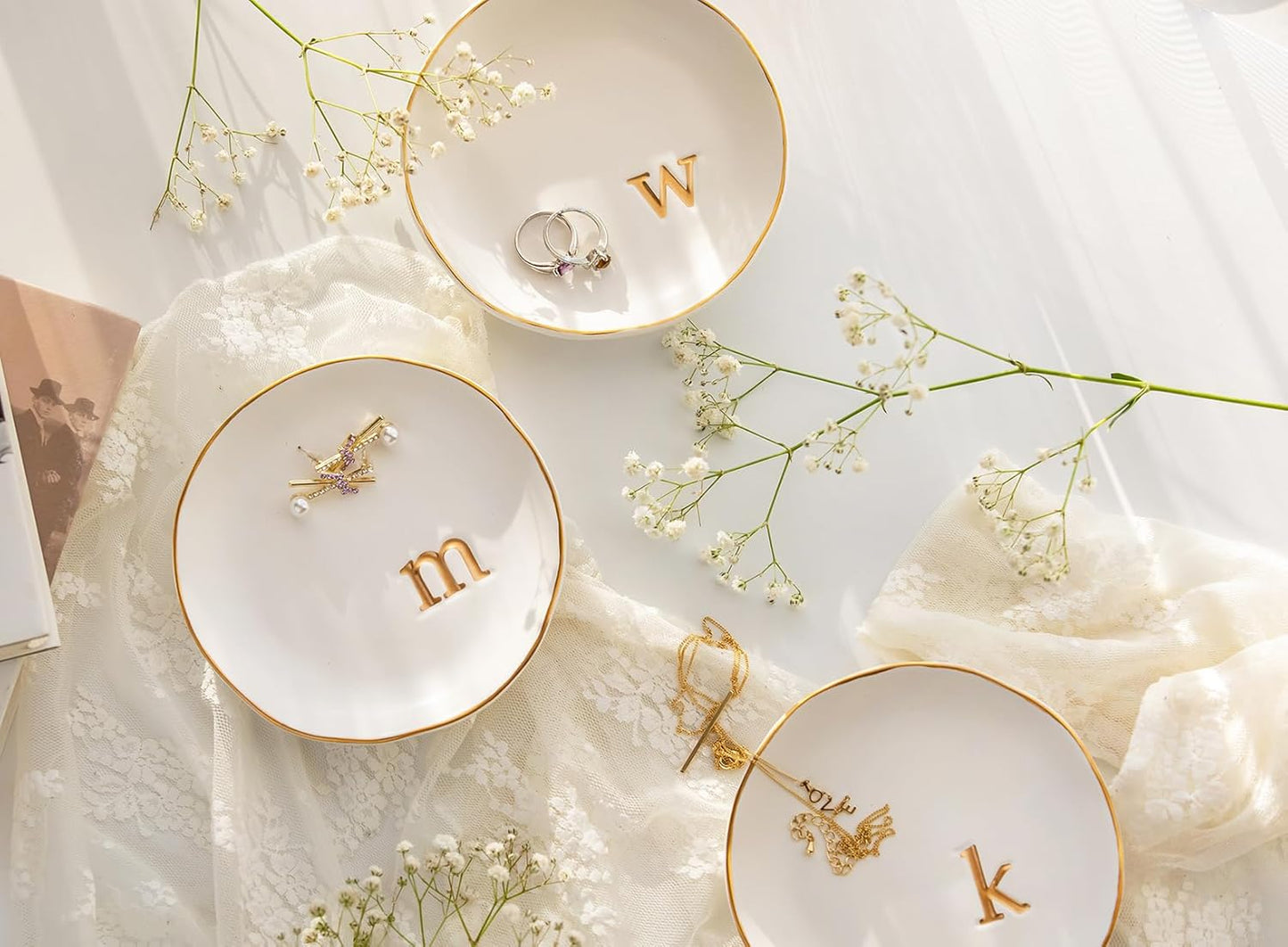 COLLECTIVE HOME - Ceramic Jewelry Tray, Decorative Trinket Dish for Rings Earrings Necklaces Bracelet Watch Keys, Birthday Mother's Day Christmas Gift for Women, 4.75", Glossy (z)