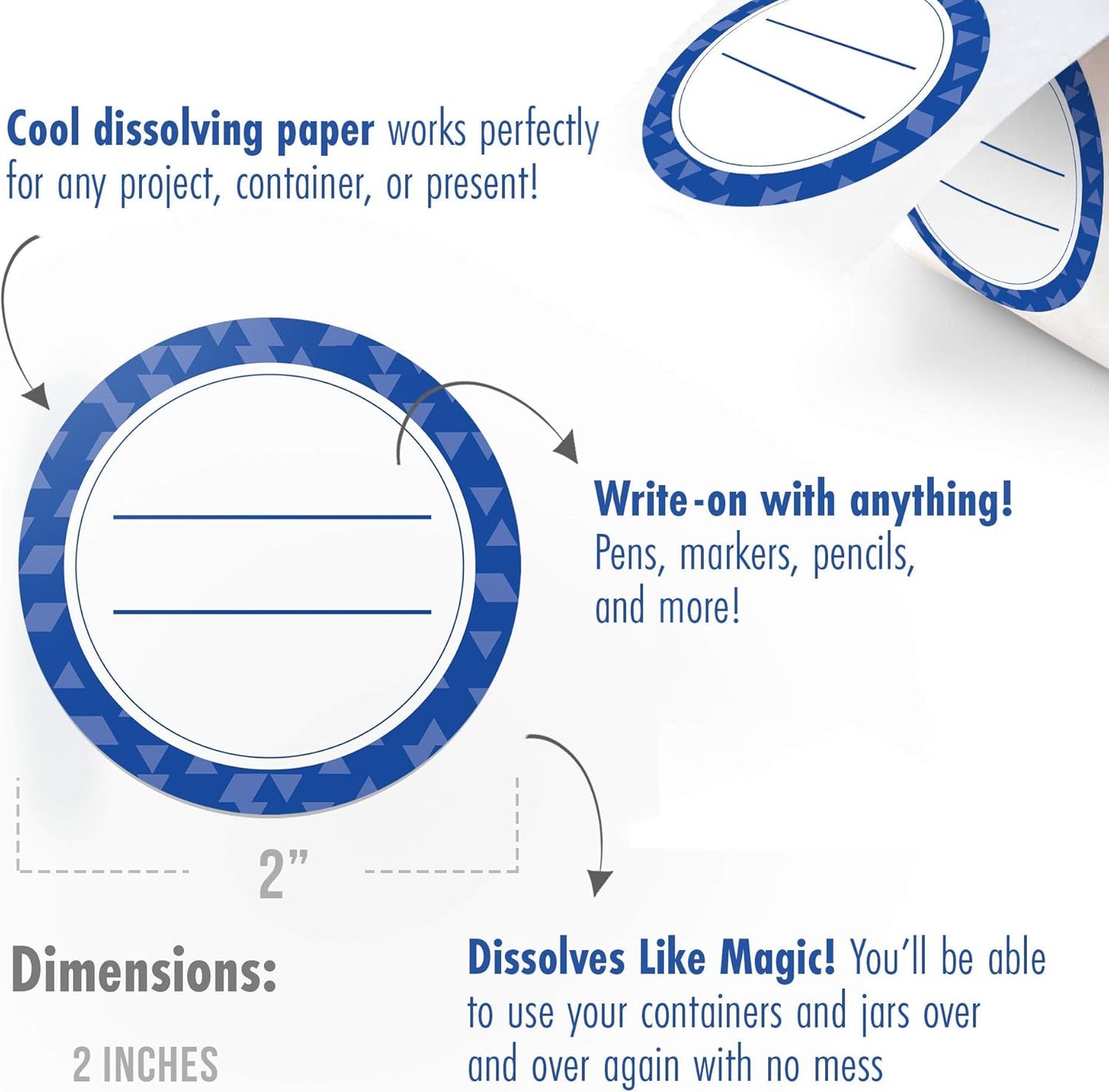 MESS Dissolvable Canning Labels for Jars – 200 Dissolvable Mason Jar Labels - Dissolvable Food Labels for Containers - Jam Homemade Canning Jar Labels Stickers - Removable Mason Jar Labels 2" Blue