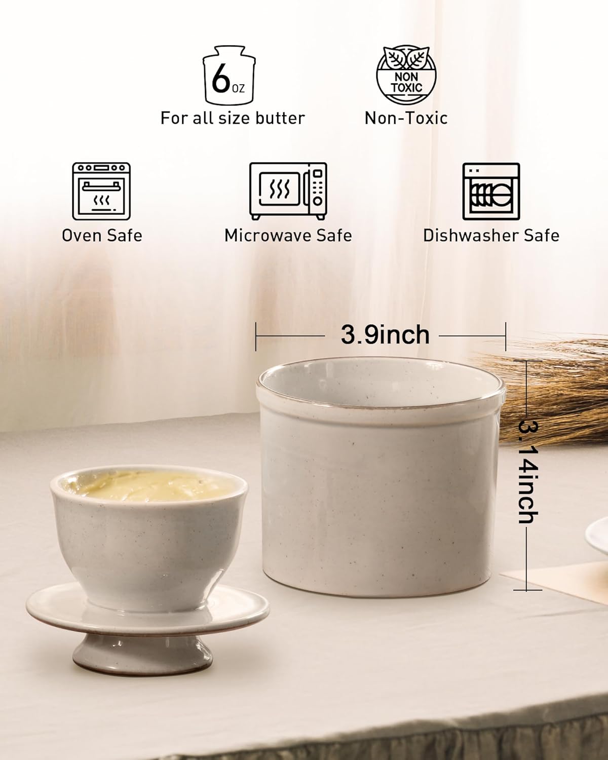 French Butter Dish, Butter Crock for Counter with Water Line, Ceramic Butter Keeper for Spreadable Butter - Chrismas Gift Home Kitchen Decor - Reactive Glaze Collection - Grey