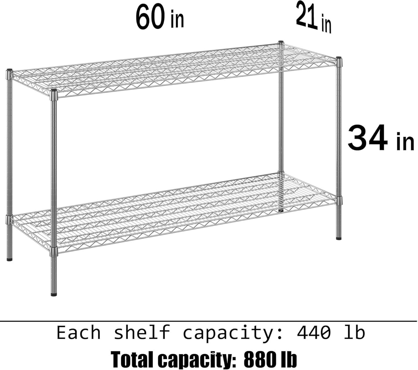 21" Deep x 60" Wide x 34" Height Wire Shelving Kit | 2-Tier | NSF Commercial Storage Rack Unit