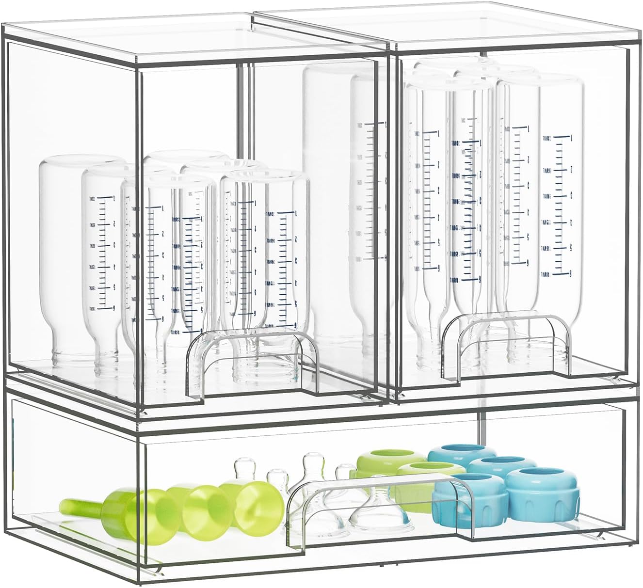 SpaceAid Bottle Storage Organizer Baby - Acrylic Bottles Station Organizer Container, Stackable Clear Drawers for Countertop, Vanity, Bathroom, Cabinet, Pantry Organization, 3 Pack, 2M1L, 10.9" H