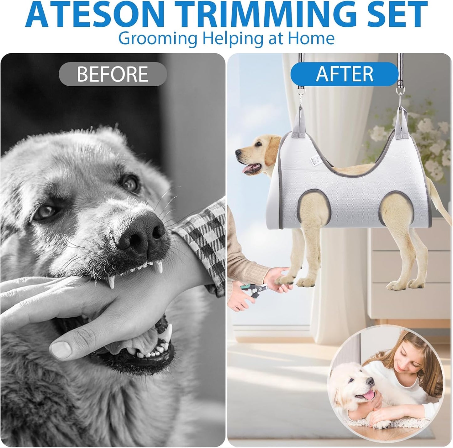 Pet Grooming Hammock Harness for Large Giant Dogs Nail Trimming XXL, Dog Sling for Cutting Nails, Dog Hanging Holder Hanger with Nail Clippers, Nail File, Scissors