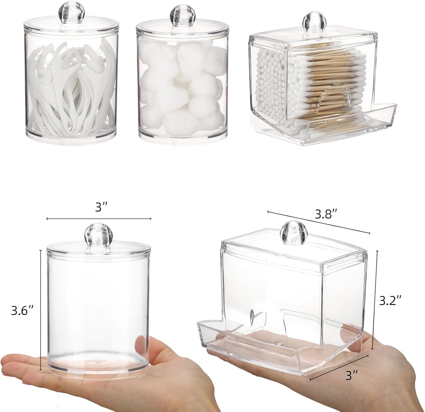 Tbestmax Qtips Dispenser Bathroom Container, 10/12 oz Big Cotton Ball Holder, Clear Plastic Apothecary Jar Organizer for Storage Cotton Swab, Floss Picks