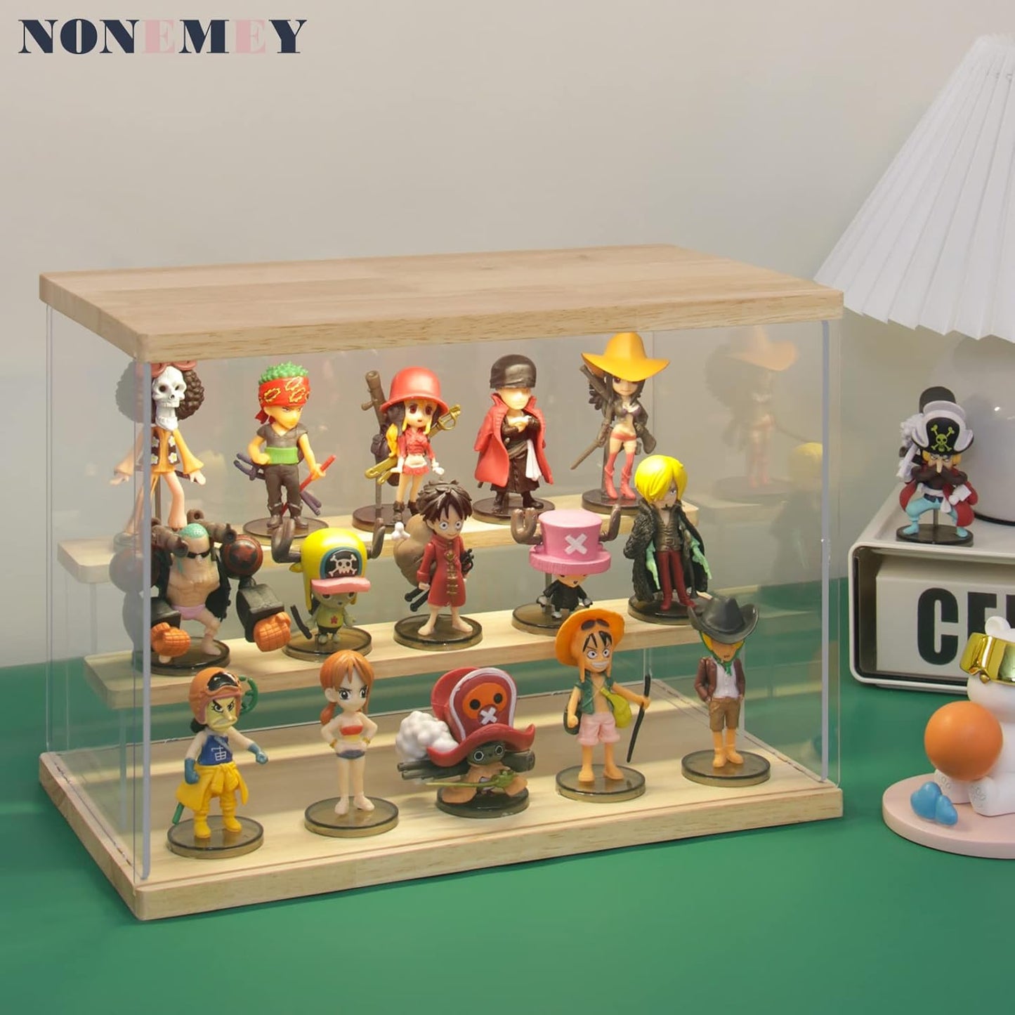 NONEMEY Clear Acrylic Display Case Stand with Led Light 2/3/4/5/6 Tier Storage Box Showcase Dustproof Organizer Box for Collectibles (3Tier 12.4*7*9inch)