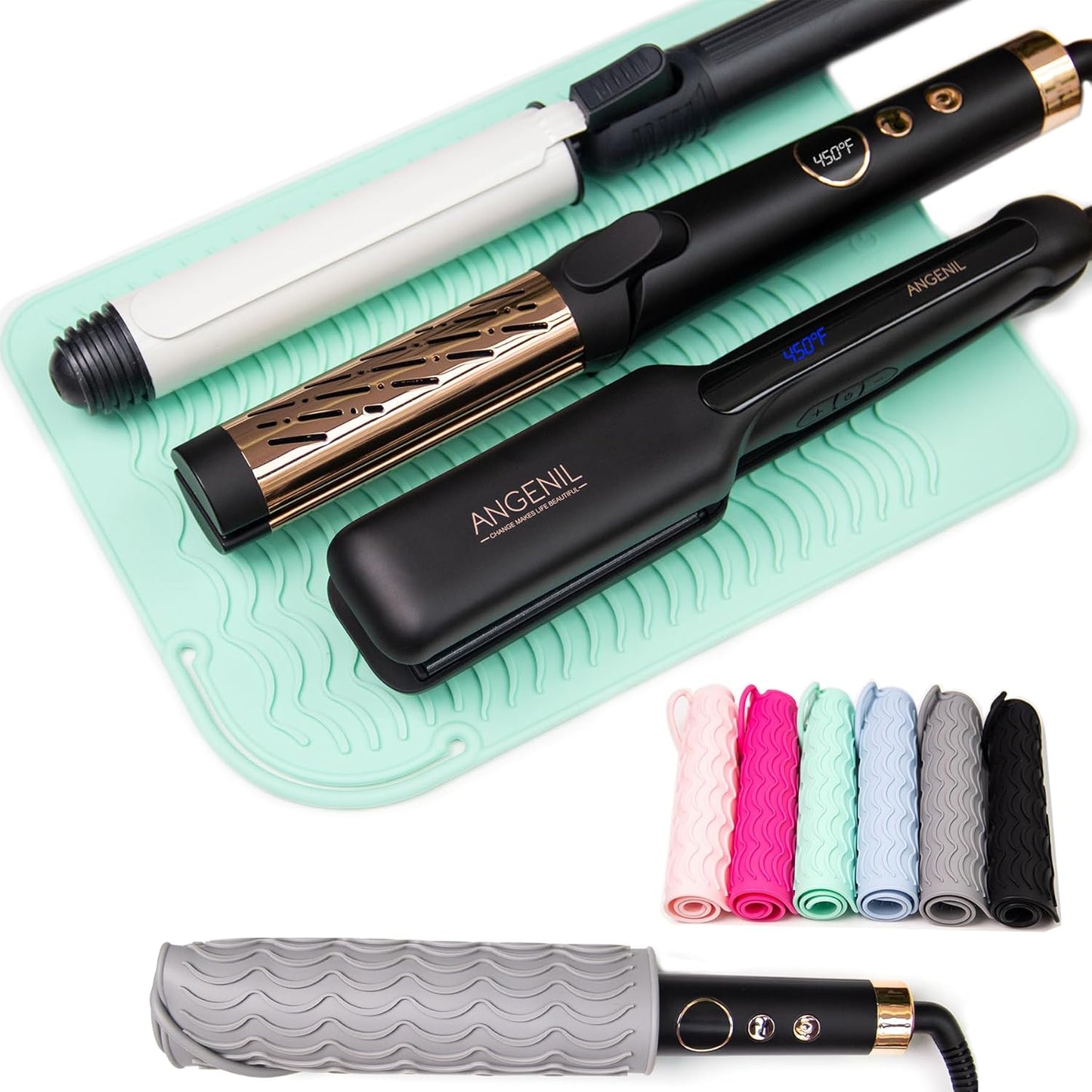 ANGENIL Travel Flat Iron Hair Straightener Large Pad Heat Mat for Curling Iron Silicone Sleeve Mat, Use for Heat Resistant Mat for Craft Glue Guns & Hair Iron Tools Pad