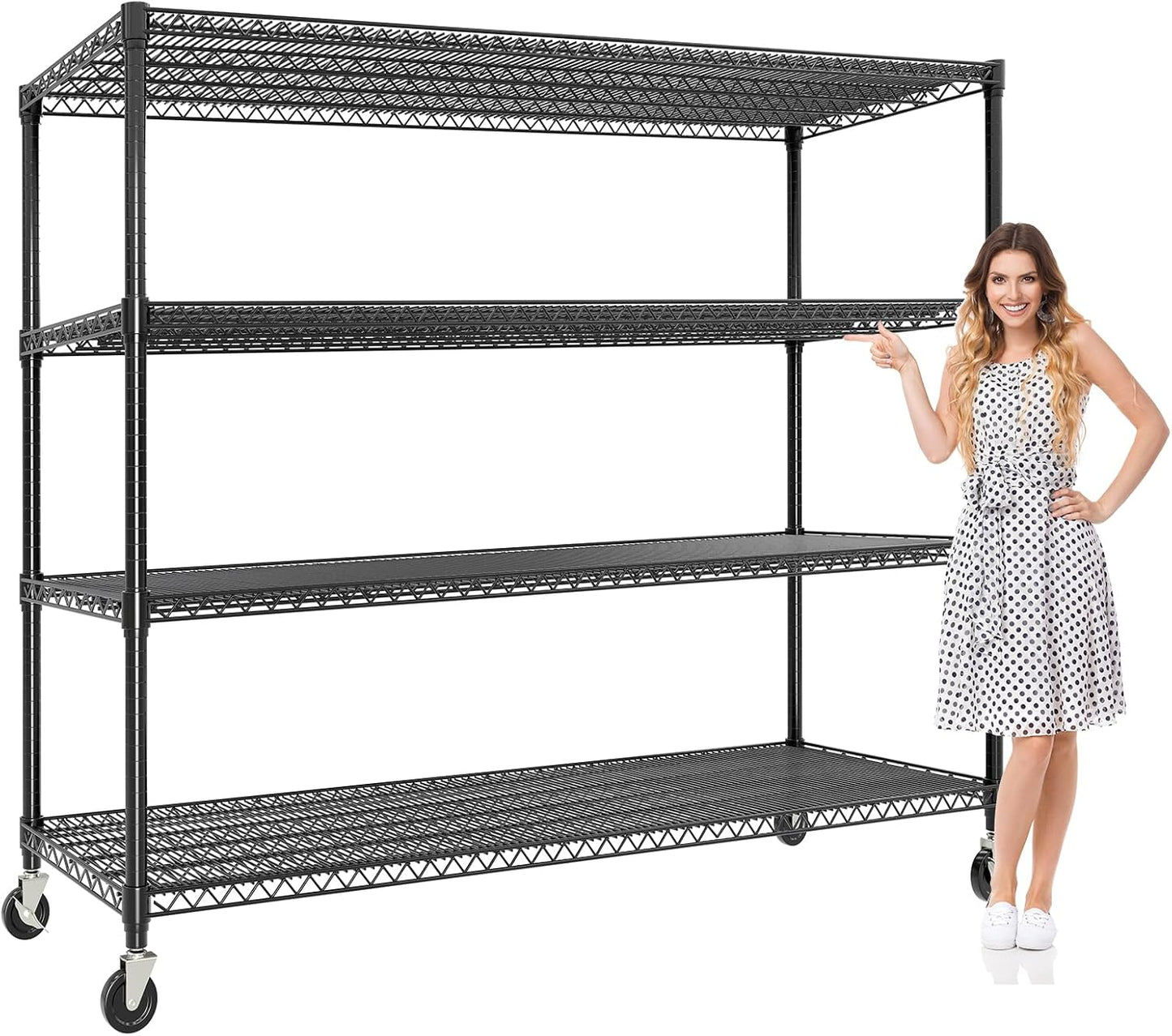 73" H Storage Shelves 2640LBS Heavy Duty Shelving Unit with Wheels & Feet, 4-Tiers Garage Shelving for Pantry Garage Kitchen Home Commercial, 73.8" H x 59" W x 23.9" D