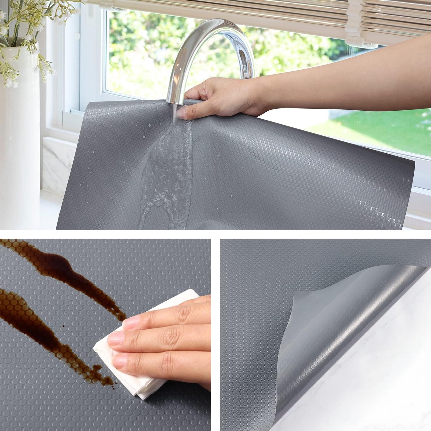 Shelf Liners for Kitchen Cabinets Refrigerator Liners Waterproof Kitchen Cupboard Liner Non-Slip Drawer Mats EVA Material Non Adhesive Fridge Mats for Shelves - Gray 23.6 x 78.7 Inches