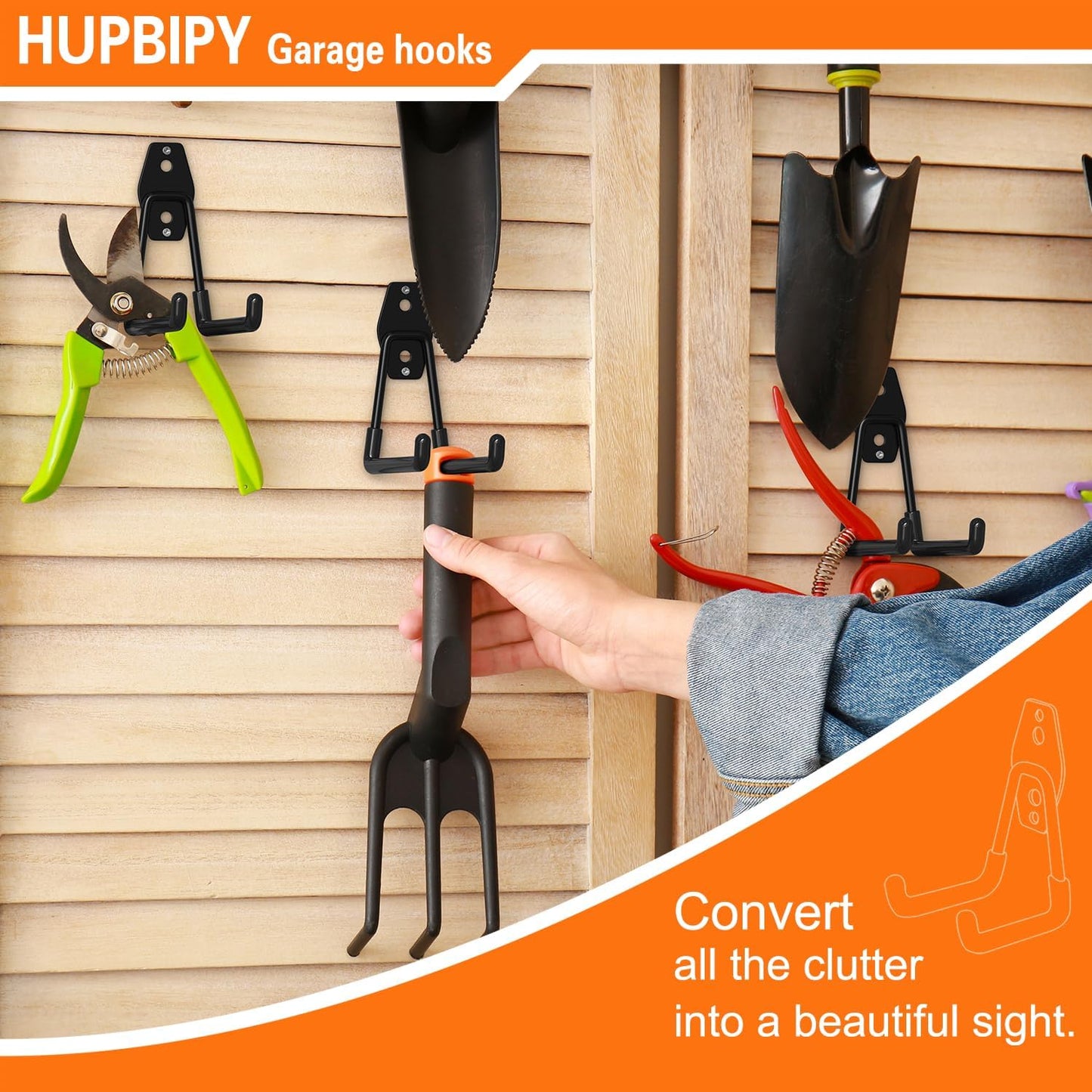 18 Pack Garage Hooks Heavy Duty Utility Steel with Anti-Slip Coating Wall Mount Storage Organizer for Hanging Power and Garden Tools, Ladders, Hose, Bikes, Ropes, Bulk Items, and More