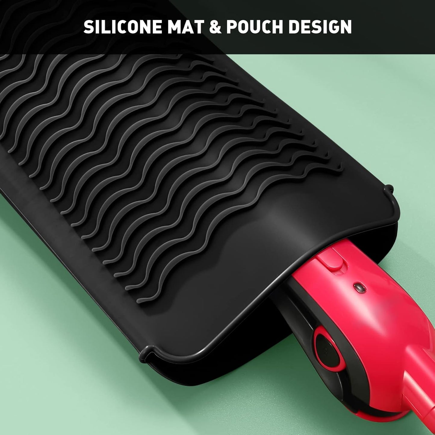 ZAXOP 2 Pack Heat Resistant Silicone Mat Pouch for Flat Iron, Curling Iron,Hair Straightener,Hair Curling Wands,Hot Hair Tools (Black&Black)