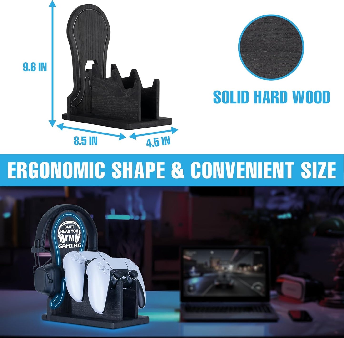 Gamer Gifts Light Up Controller Holder & Headphone Stand with Neon Light, Stylish Gaming Accessories Setup Controller Stand Headset Stands, Unique Gifts for Gamers to Organize Gaming Equipment