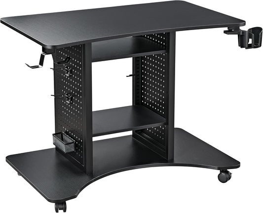 EUREKA ERGONOMIC Computer Gaming Desk, 37" Rolling Desk on Wheels for Small Space, Mobile Computer Cart with Pegboards Adjustable Shelves for Gaming PS Switch Home Office, Black