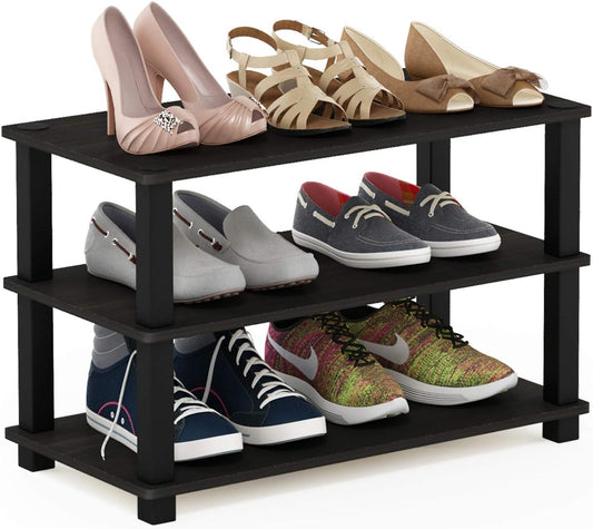 Furinno Turn-S-Tube 3-Tier Shoe Rack, Espresso/Black