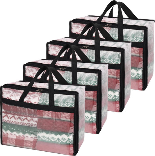 Fixwal 4 Pack 40L Blanket Storage Bags With Zipper Mesh Clear Underbed Storage Closet Organizers and Storage Containers for Bedding, Duvet, Comforter